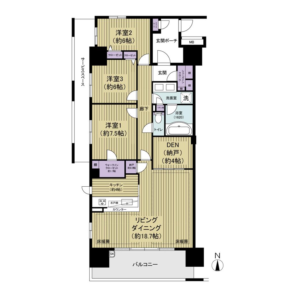 Floor plan. 3LDK + S (storeroom), Price 49,800,000 yen, The area occupied 101.5 sq m , Balcony area 14 sq m