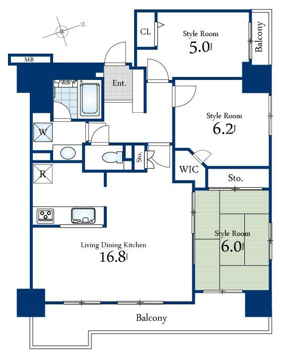 Floor plan. 3LDK, Price 35,800,000 yen, Occupied area 76.74 sq m , Between the balcony area 1.36 sq m floor plan