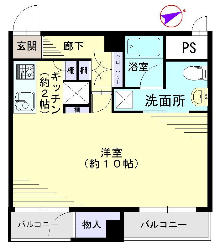 Floor plan. 1K, Price 11.8 million yen, Occupied area 34.74 sq m , Balcony area 4.32 sq m