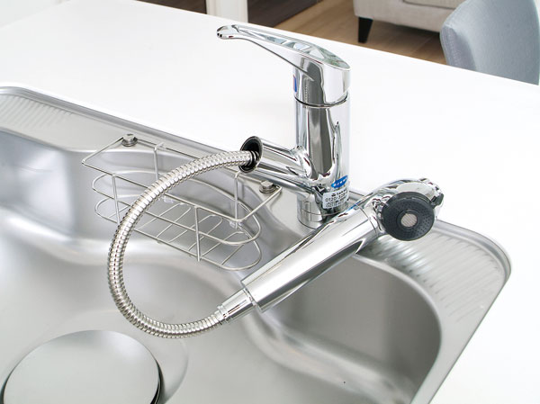 Kitchen.  [Water purifier integrated shower faucet] Hand shower faucet with a built-in water purifier. Water purification ・ Raw water of switching and Straight ・ It can be easily switched in the shower, Since the draw also hose, You can clean the sink until every corner.
