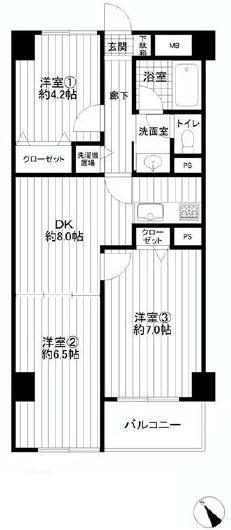 Floor plan. 3DK, Price 17.8 million yen, Occupied area 50.26 sq m , Balcony area 4.05 sq m