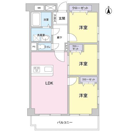 Floor plan. 3LDK, Price 23.8 million yen, Occupied area 59.32 sq m , Balcony area 7.06 sq m Floor