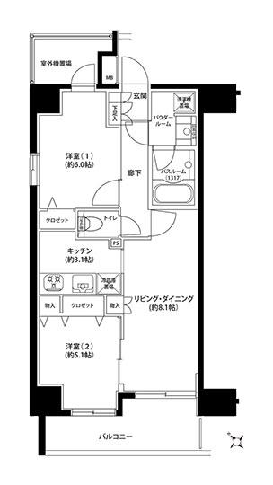 Floor plan. 2LDK, Price 27.6 million yen, Occupied area 50.88 sq m , Balcony area 7.5 sq m