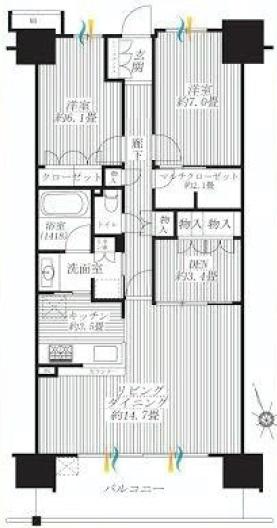 Floor plan. 2LDK, Price 49,800,000 yen, Occupied area 81.17 sq m , Balcony area 12.6 sq m