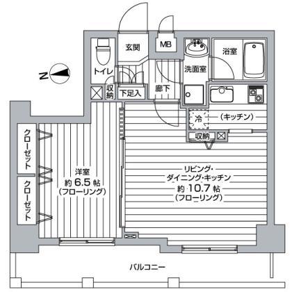 Floor plan. 1LDK, Price 22,700,000 yen, Occupied area 44.93 sq m , Balcony area 9.38 sq m