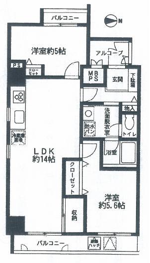 Floor plan. 2LDK, Price 23.8 million yen, Occupied area 55.77 sq m , Balcony area 7.23 sq m