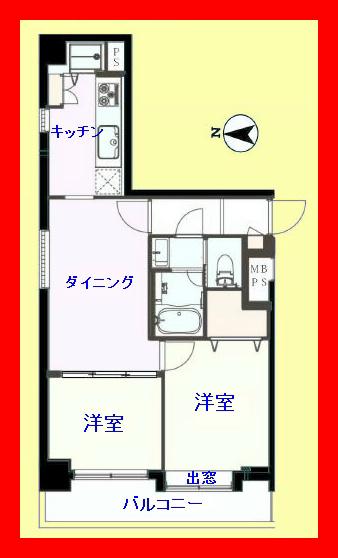 Floor plan. 2DK, Price 23.8 million yen, Occupied area 48.27 sq m , Balcony area 6.84 sq m All rooms flooring