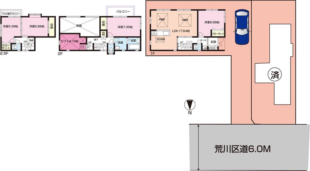Floor plan. 49,800,000 yen, 4LDK + S (storeroom), Land area 114.39 sq m , Building area 100.72 sq m Minamisenju 6-chome 4LDK garage two Allowed