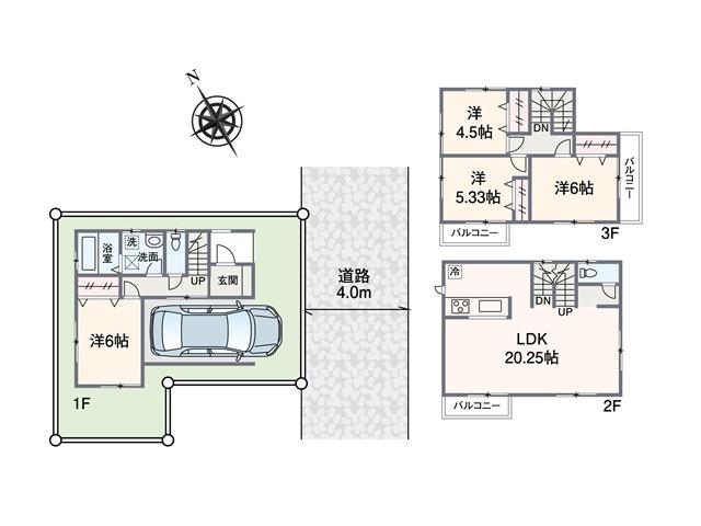 Floor plan. (6 Building), Price 42,800,000 yen, 4LDK, Land area 72.43 sq m , Building area 113.4 sq m