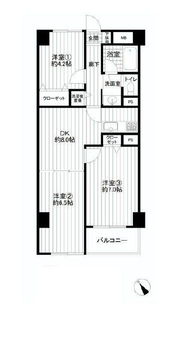Floor plan. 3DK, Price 17.8 million yen, Occupied area 50.26 sq m , Balcony area 4.05 sq m