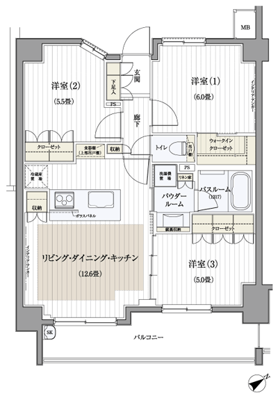 Floor: 3LDK + Wic, the occupied area: 63.39 sq m, Price: 36,600,000 yen, now on sale