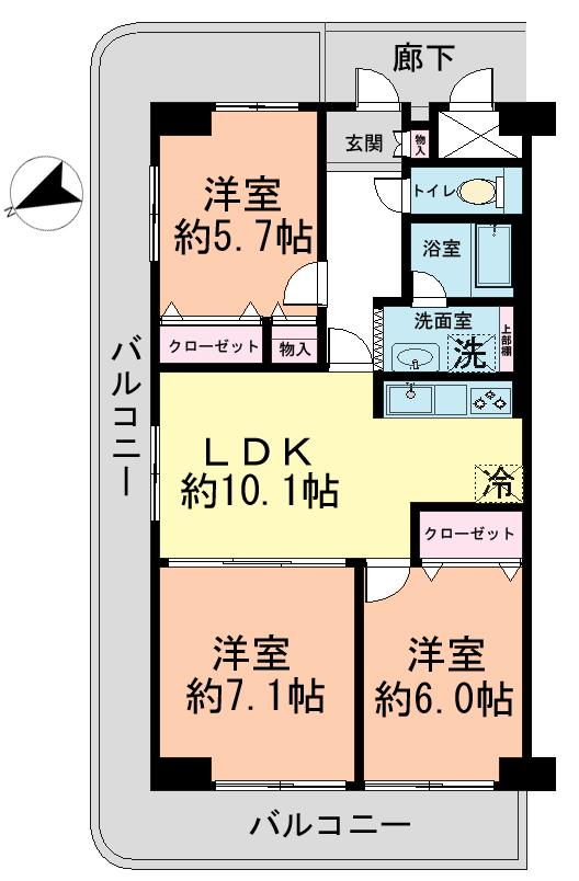 Floor plan. 3LDK, Price 29,800,000 yen, Footprint 66 sq m , Balcony area 25.41 sq m