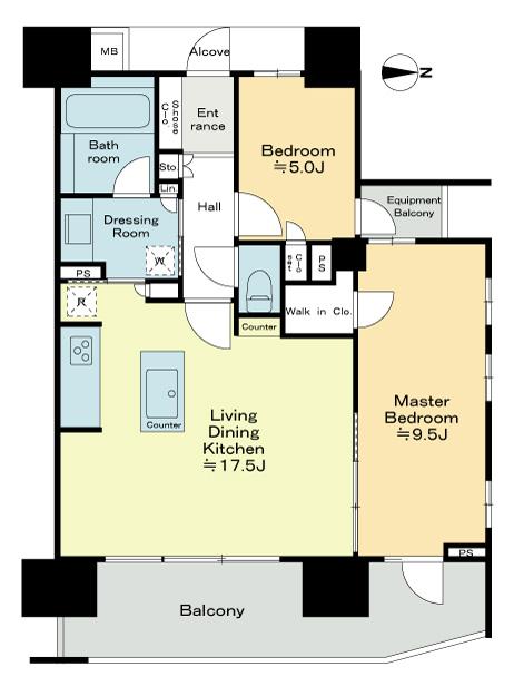Floor plan. 2LDK, Price 49,800,000 yen, Occupied area 70.33 sq m , Balcony area 14.6 sq m