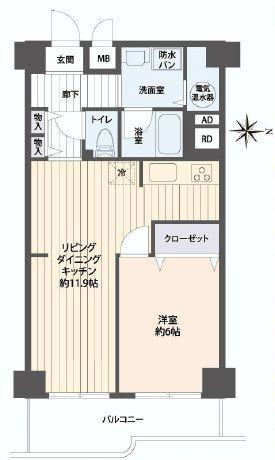 Floor plan. 1LDK, Price 19,800,000 yen, Footprint 46 sq m , Balcony area 6.82 sq m