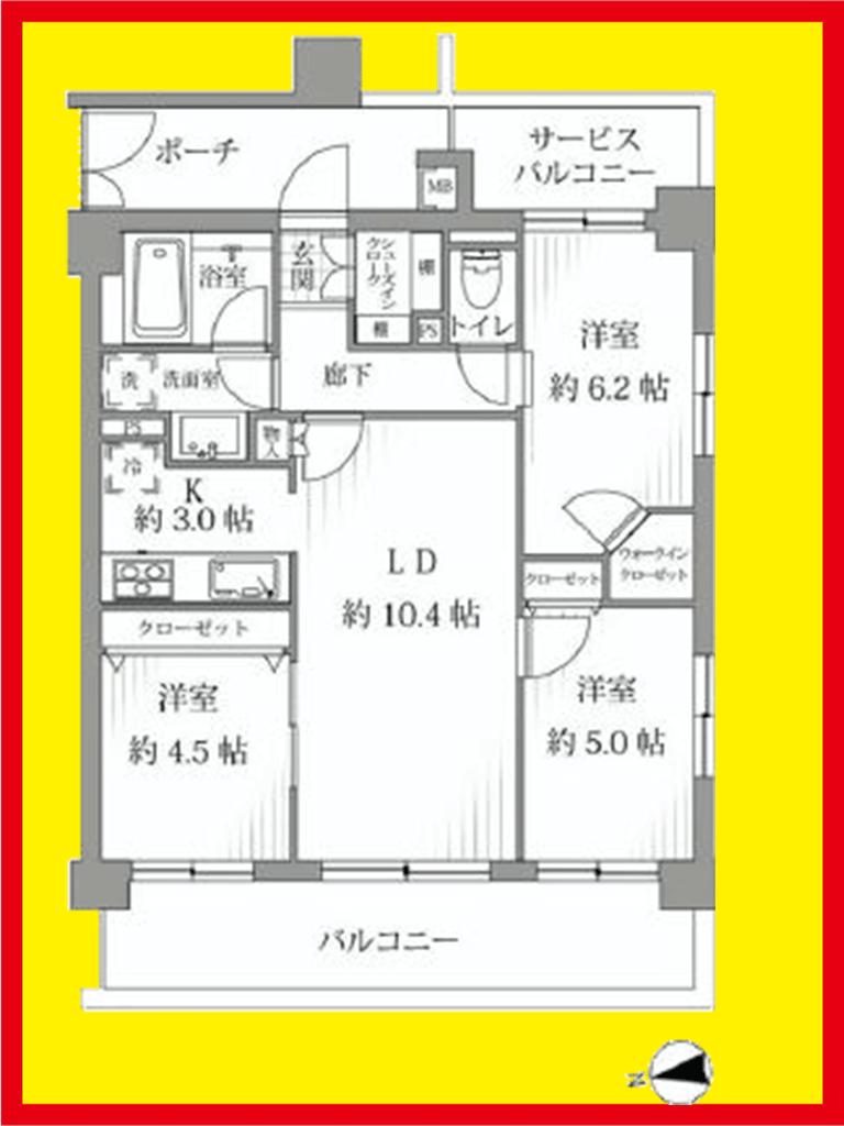 Floor plan. 3LDK, Price 31.7 million yen, Occupied area 65.54 sq m , Balcony area 13.34 sq m