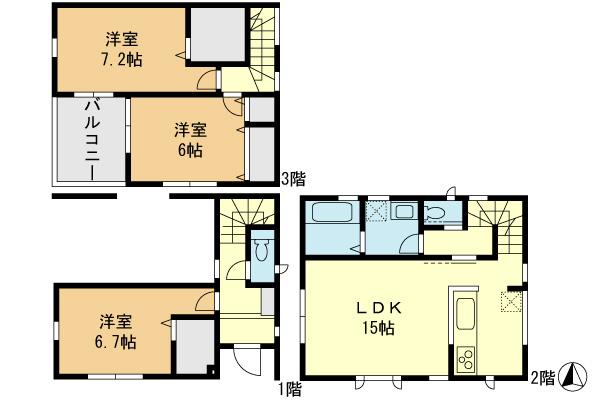 Floor plan. 49,800,000 yen, 3LDK, Land area 57.03 sq m , Building area 103.91 sq m