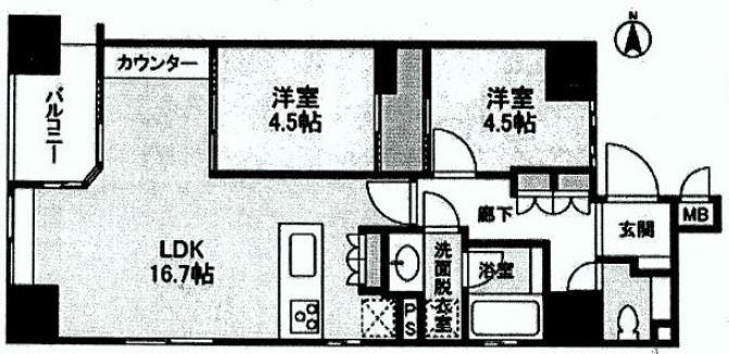 Floor plan. 2LDK, Price 31,800,000 yen, Occupied area 59.42 sq m , Balcony area 3.85 sq m