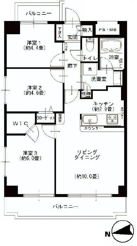 Floor plan. 3LDK, Price 29,900,000 yen, Occupied area 60.84 sq m , Balcony area 9.37 sq m floor plan