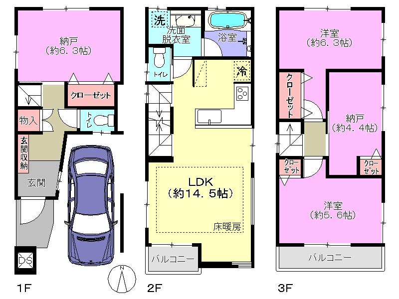 Floor plan. 28,300,000 yen, 4LDK, Land area 47.11 sq m , Building area 100.63 sq m