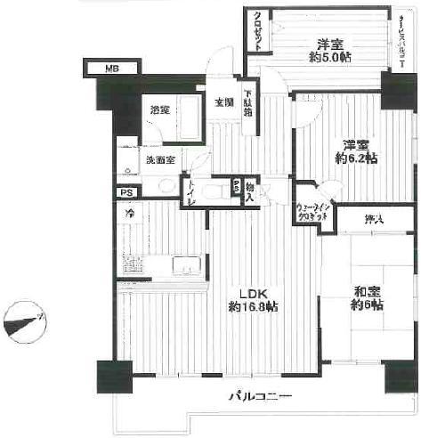 Floor plan. 3LDK, Price 35,800,000 yen, Occupied area 76.74 sq m , Balcony area 13.27 sq m