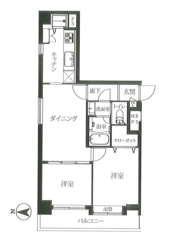 Floor plan. 2LDK, Price 23.8 million yen, Occupied area 48.27 sq m , Balcony area 6.84 sq m