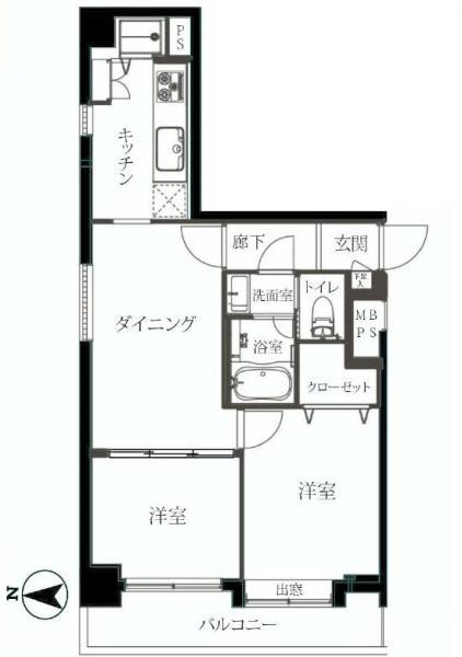 Floor plan. 2LDK, Price 23.8 million yen, Occupied area 48.27 sq m , Balcony area 6.84 sq m