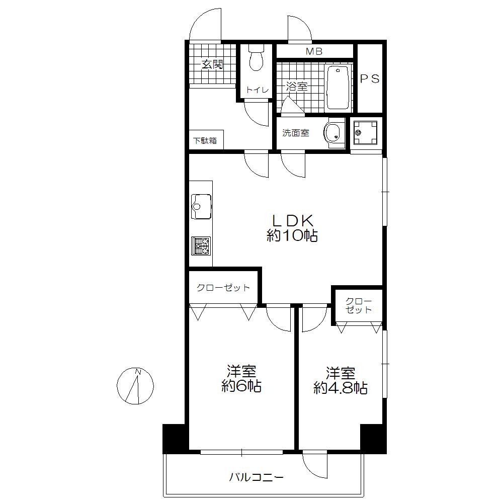 Floor plan. 2LDK, Price 17.2 million yen, Footprint 45.6 sq m , Balcony area 5.87 sq m southeast angle room