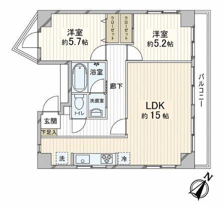Floor plan. 2LDK, Price 23.8 million yen, Footprint 59.6 sq m , Balcony area 6.5 sq m