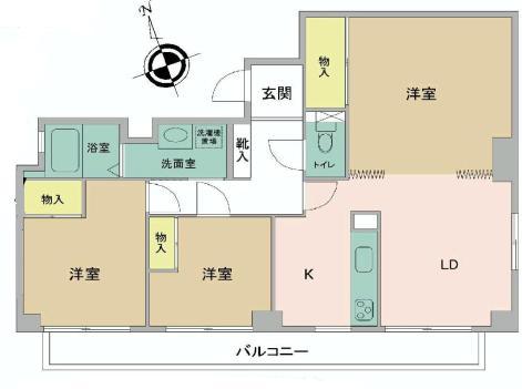 Floor plan. 3LDK, Price 29,800,000 yen, Occupied area 61.37 sq m