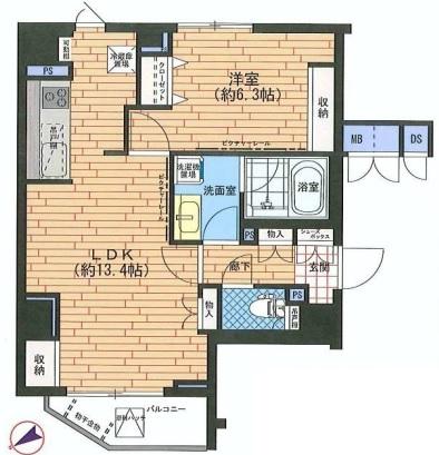 Floor plan. 1LDK, Price 29.5 million yen, Footprint 47.9 sq m , Balcony area 3.62 sq m