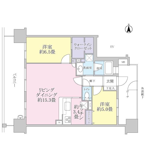 Floor plan. 2LDK, Price 30,800,000 yen, Occupied area 66.55 sq m , Balcony area 16.6 sq m 2LD ・ K type Footprint: 66.55 sq m Balcony area: 16.60 sq m