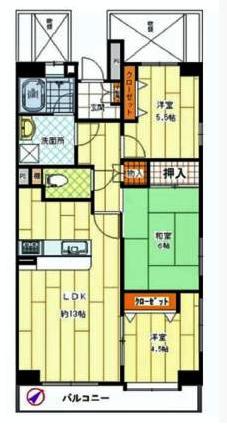 Floor plan. 3LDK, Price 27,700,000 yen, Occupied area 68.64 sq m , Balcony area 7.74 sq m