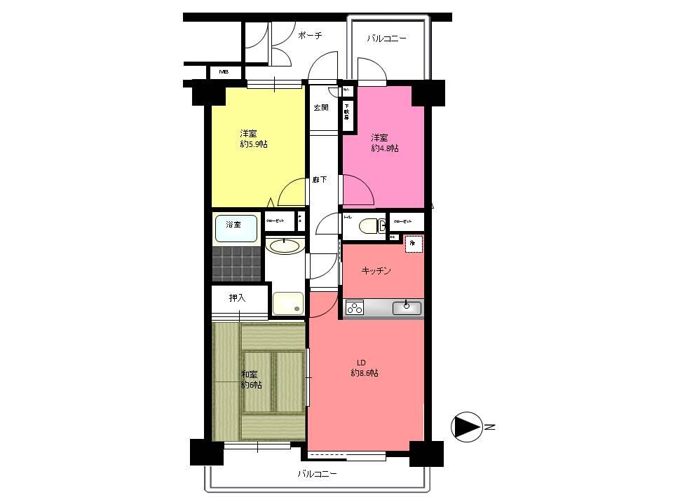 Floor plan. 3LDK, Price 19,800,000 yen, Occupied area 61.19 sq m , Since the balcony area 11.39 sq m owner who is a not shelter your very beautiful is the room very beautiful!