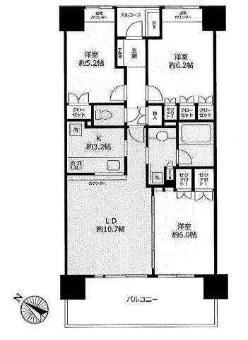 Floor plan. 3LDK, Price 38 million yen, Occupied area 67.46 sq m , Balcony area 12.2 sq m
