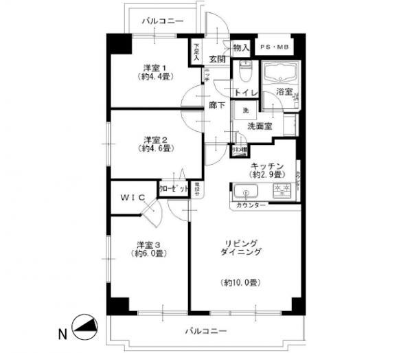 Floor plan. 3LDK, Price 29,900,000 yen, Occupied area 60.84 sq m , Balcony area 9.37 sq m