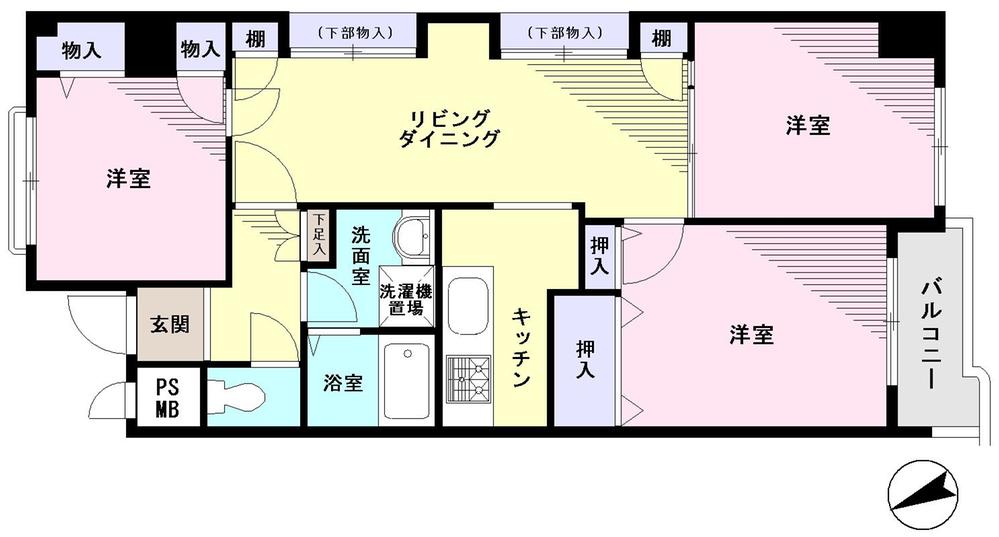 Floor plan. 3LDK, Price 21,800,000 yen, Occupied area 57.09 sq m , Balcony area 2.99 sq m