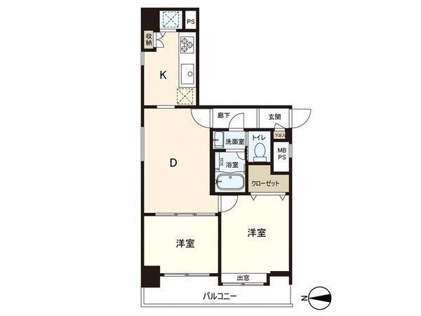 Floor plan. 2DK, Price 23.8 million yen, Occupied area 48.27 sq m , Balcony area 6.84 sq m