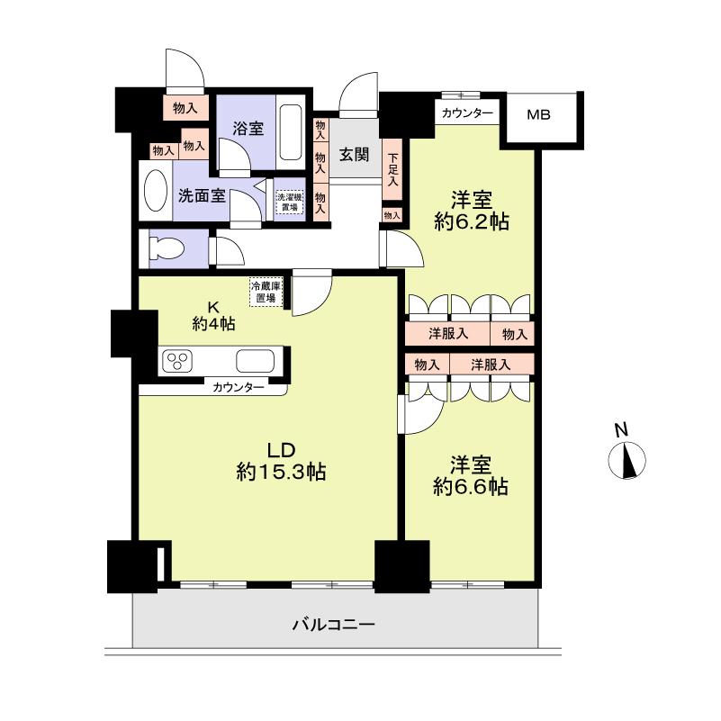 Floor plan. 2LDK, Price 43,500,000 yen, Occupied area 73.89 sq m , Balcony area 11.65 sq m