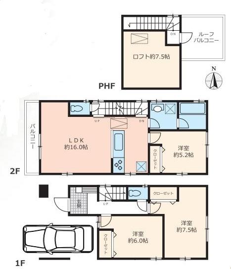Floor plan. (B Building), Price 42,900,000 yen, 3LDK, Land area 71.95 sq m , Building area 98.95 sq m