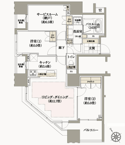 Floor: 2LDK + S, the occupied area: 72.02 sq m, Price: 46,400,000 yen, now on sale
