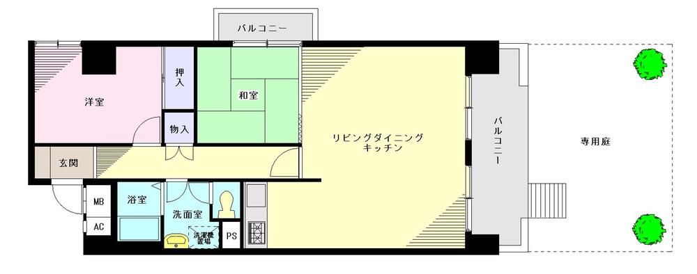 Floor plan. 2LDK, Price 19,800,000 yen, Occupied area 64.45 sq m , Balcony area 11.3 sq m