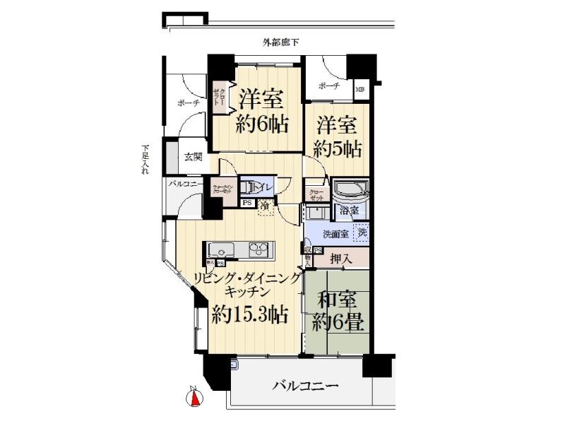 Floor plan. 3LDK, Price 36,800,000 yen, Occupied area 73.27 sq m , Balcony area 13.3 sq m floor plan