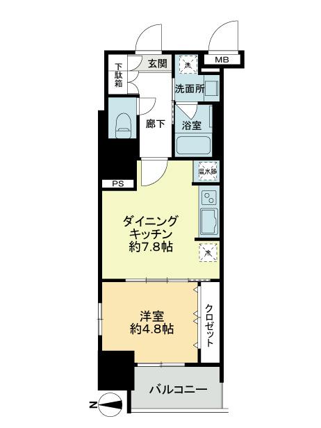 Floor plan. 1DK, Price 23.4 million yen, Footprint 36 sq m , Balcony area 4.27 sq m