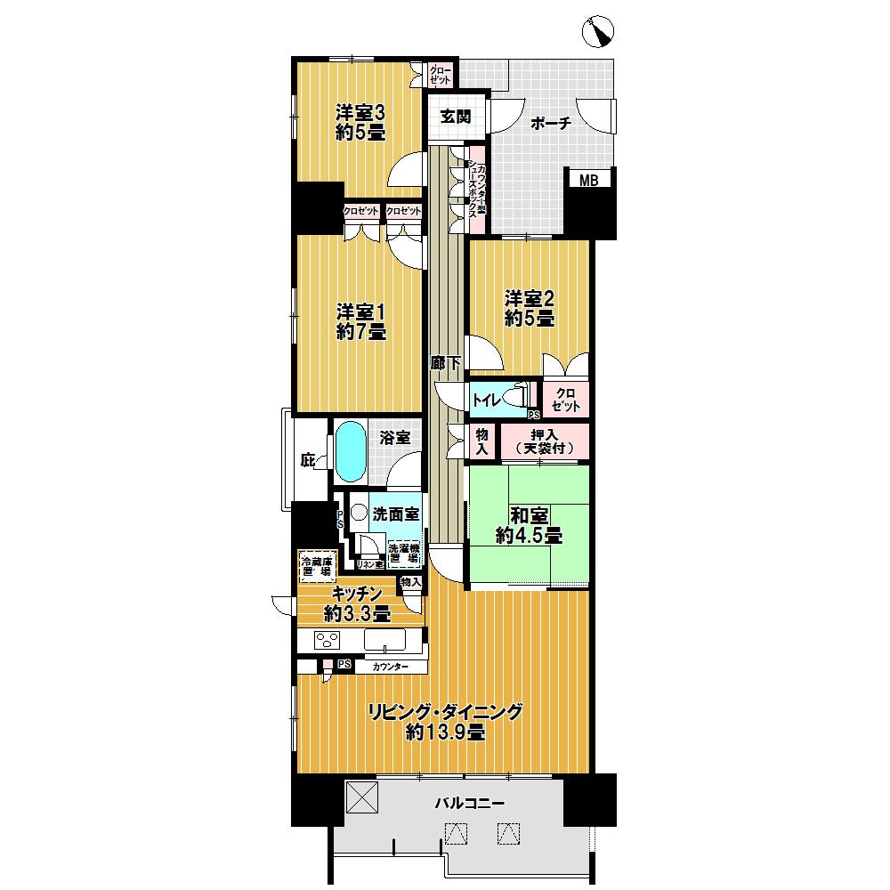 Floor plan. 4LDK, Price 49,800,000 yen, Occupied area 88.02 sq m , Balcony area 12.7 sq m 4LDK Southwest Kitasan direction room