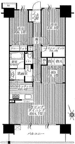 Floor plan. 2LDK, Price 49,800,000 yen, Occupied area 81.17 sq m , Balcony area 12.6 sq m