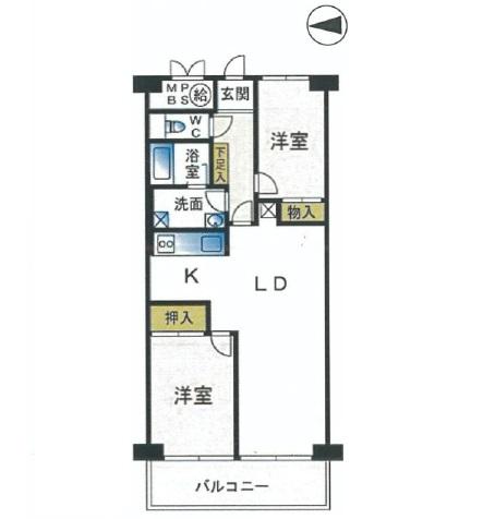 Floor plan. 2LDK, Price 19,800,000 yen, Occupied area 57.28 sq m