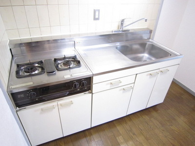 Kitchen. Two-burner gas stove installed base with grill