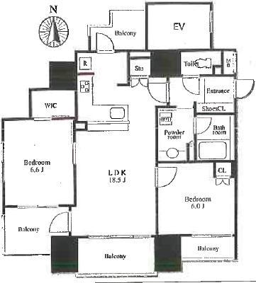 Floor plan. 2LDK, Price 47,980,000 yen, Occupied area 65.06 sq m , Balcony area 16.32 sq m