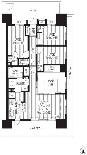 Floor plan. 4LDK, Price 39,800,000 yen, Occupied area 85.73 sq m , Between the balcony area 28.1 sq m floor plan