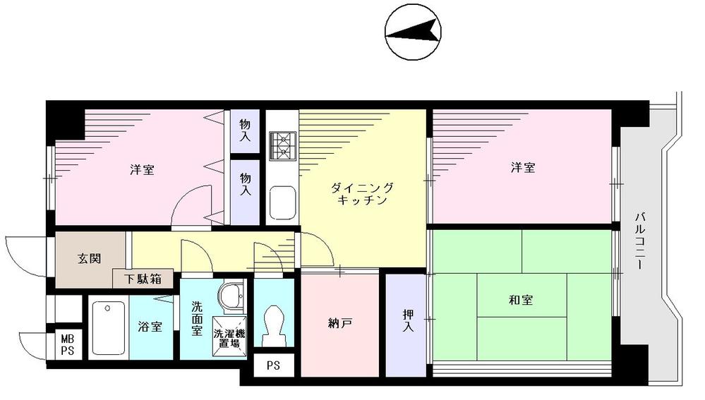 Floor plan. 3DK + S (storeroom), Price 16.8 million yen, Occupied area 57.16 sq m , Balcony area 6.57 sq m